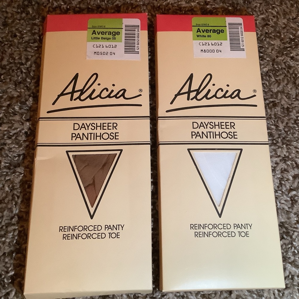 Lot of 2 - Alicia daysheer pantihose, colors white & little beige, size: average